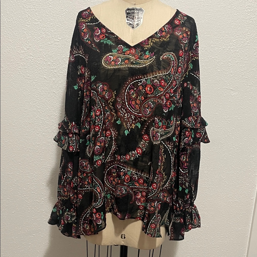 Colorful Paisley Sheer Blouse